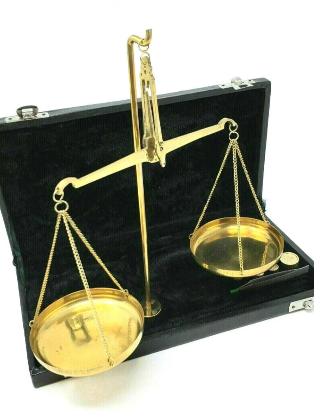 Brass Balance Jewelers/Apothecary's Scale 13pc in Velvet Case Made In India 2009